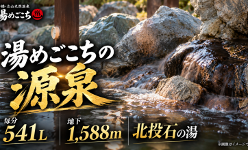 湯めごこちの源泉｜毎分541L・地下1,588m・北投石の湯